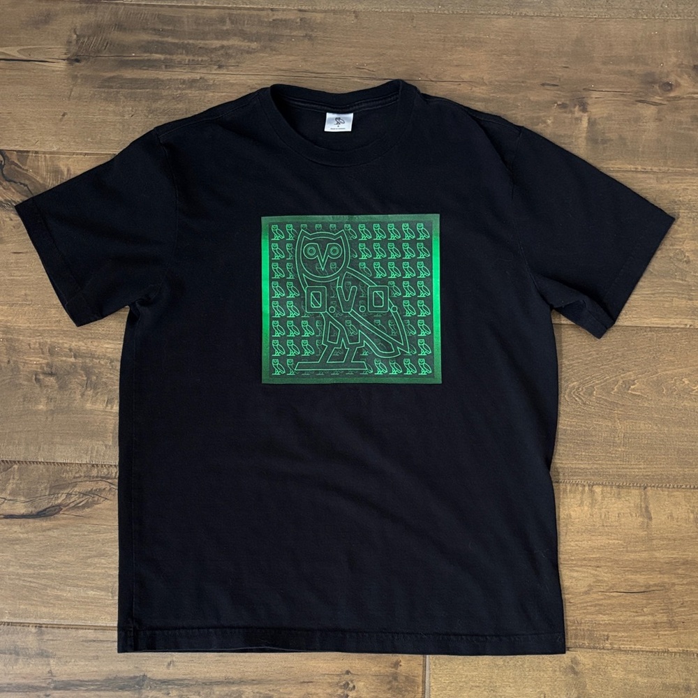 OVO Octobers Very Own Black Graphic T-Shirt with Green Design size S